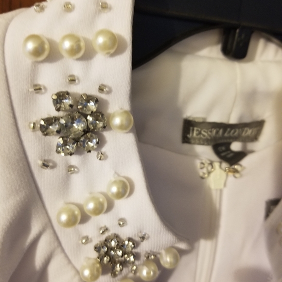 Vintage Jessica London 2 pc white beaded jacket and sheath dress - Picture 3 of 8
